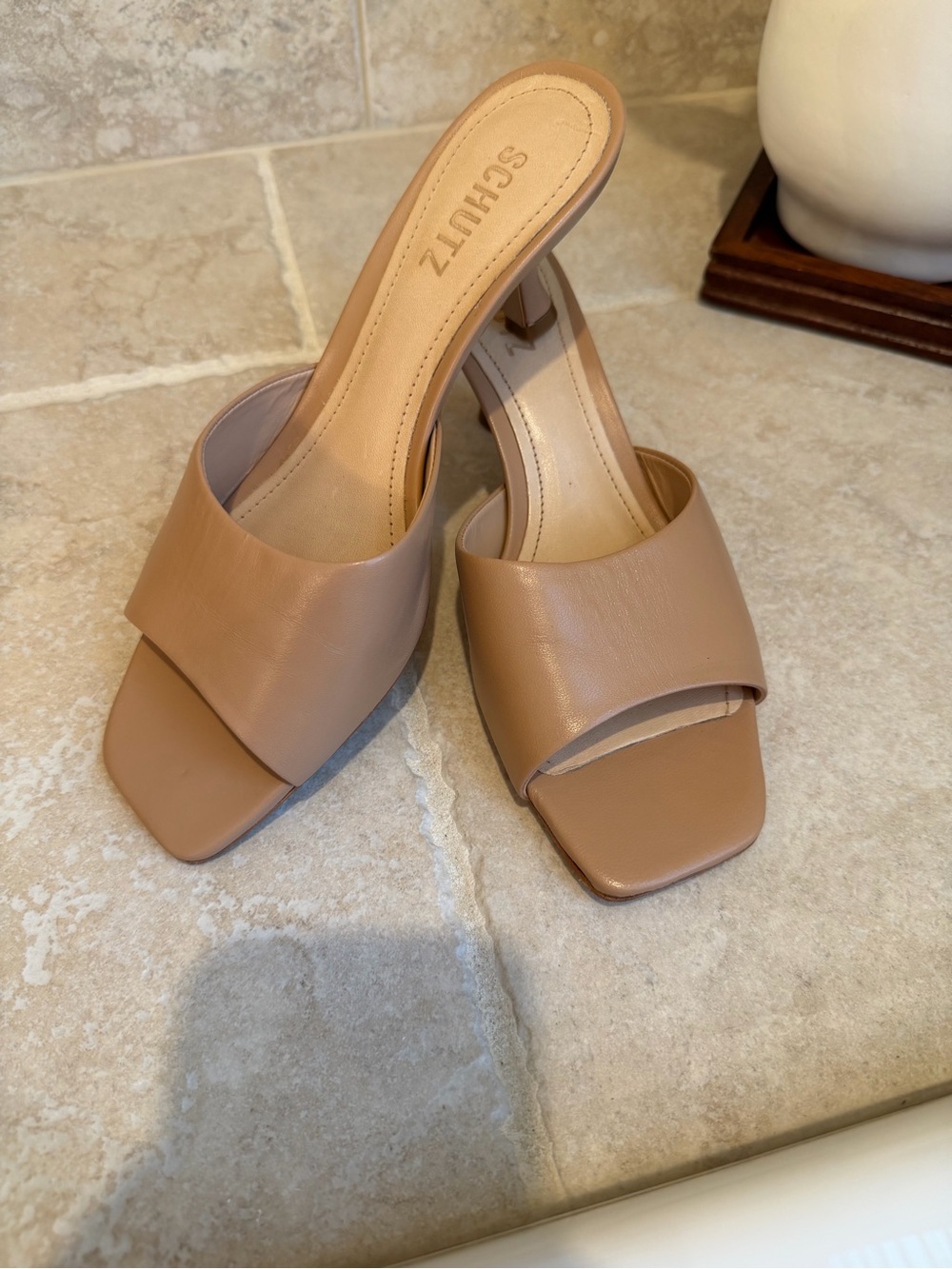 SCHUTZ Beige Tan Slide Mule Heels